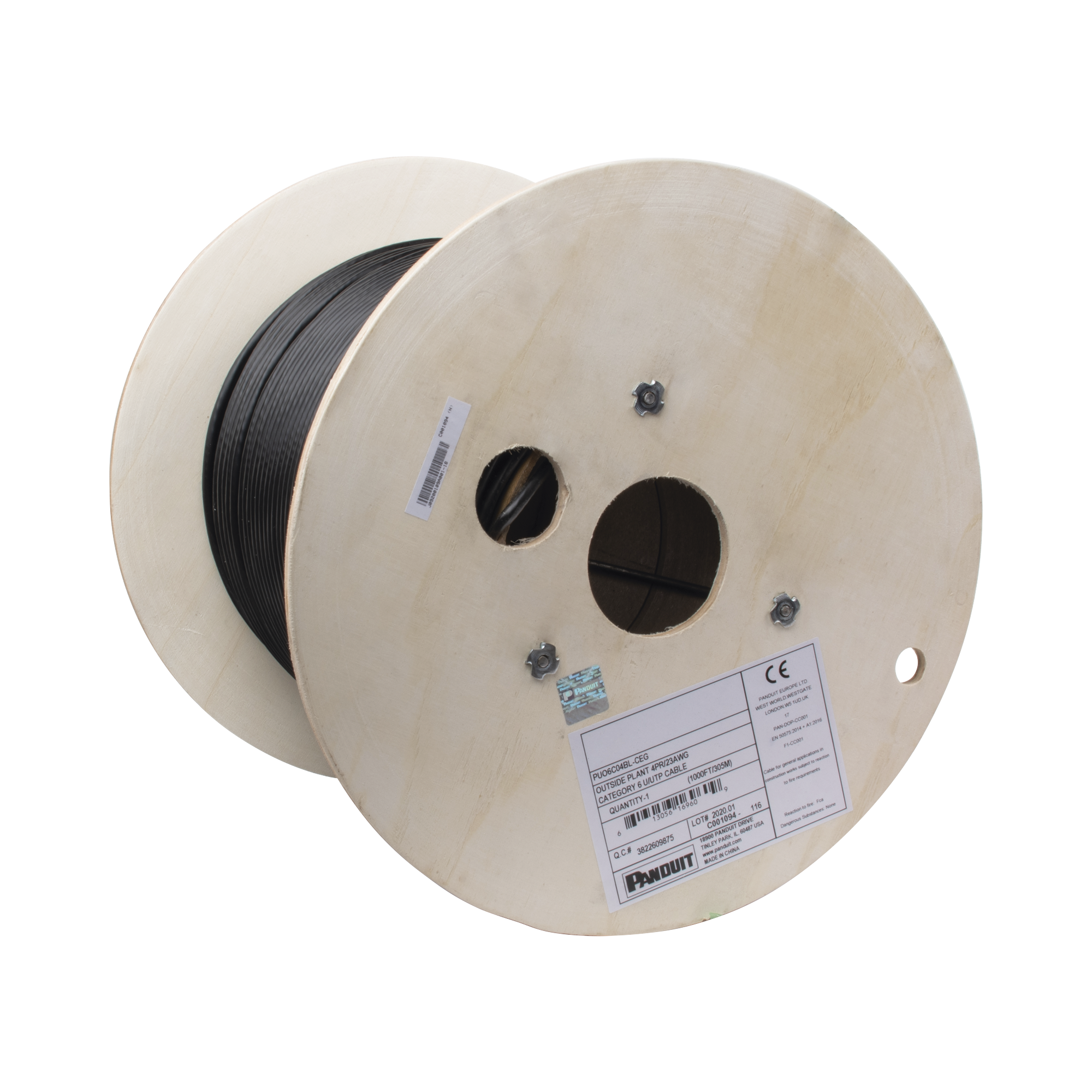 Bobina de Cable UTP de 4 Pares, PanNet, Para Exterior con Gel, Cat6 (23 AWG), Industrial para Climas Extremos, Color Negro, 305 m Bobina de Cable UTP de 4 Pares, PanNet, Para Exterior con Gel, Cat6 (23 AWG), Industrial para Climas Extremos, Color Negro, 305 m